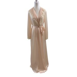 Vintage Sans Souci Maxi Robe Peachy Cream Lace Pockets Tie Women’s Size Medium